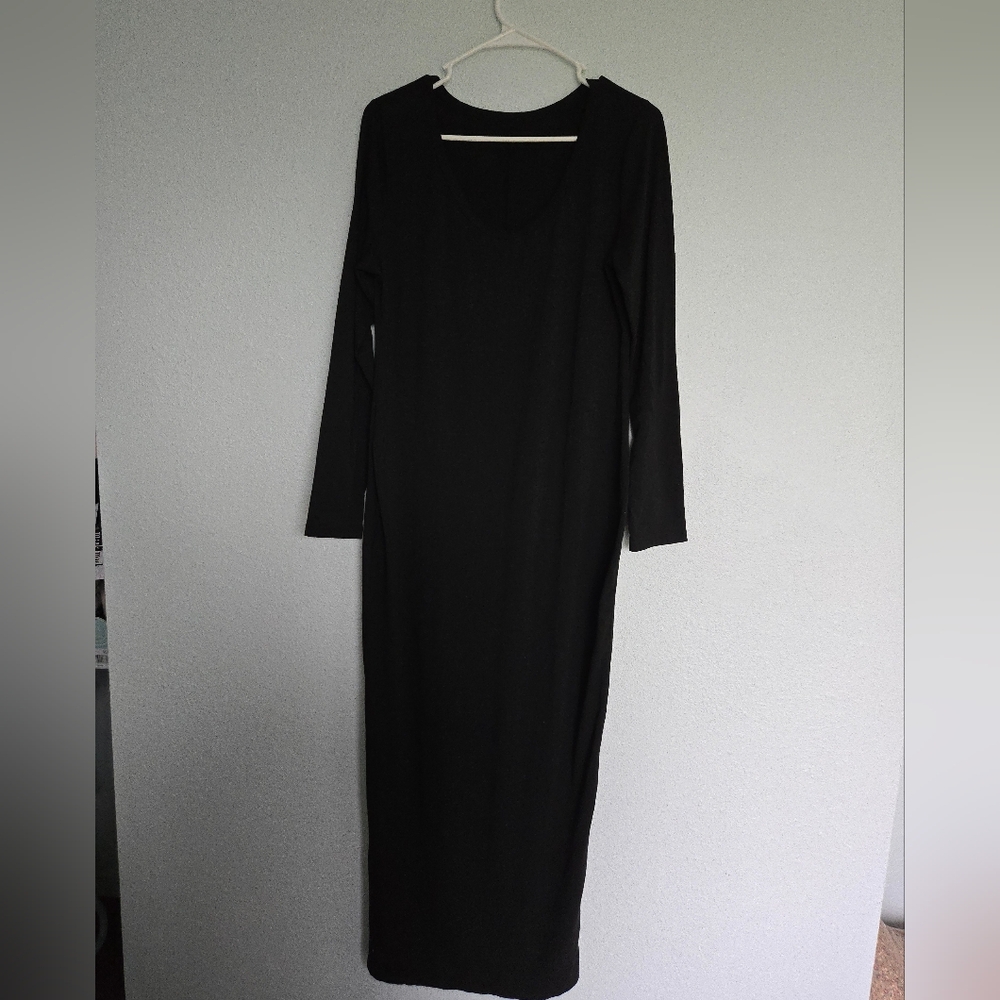 Chic Long Sleeve Black Maxi Dress Womens L